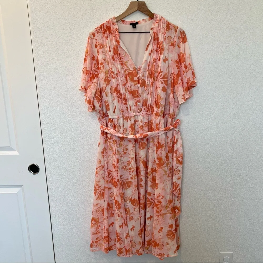 Torrid Midi Chiffon Ruffle Neck Pintuck Dress- size 2 - Picture 5 of 14